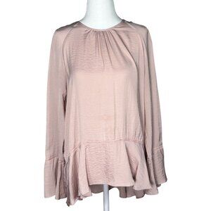 Mossimo Womens Blush Pink Long Sleeve Peplum Blouse Size M